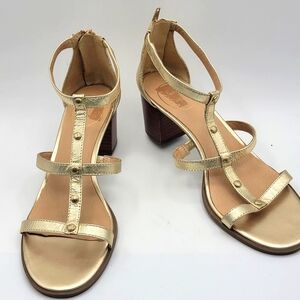 Jack Rogers Gold "Julia" Block Heel Sandals Size 9.5M #S1230‎